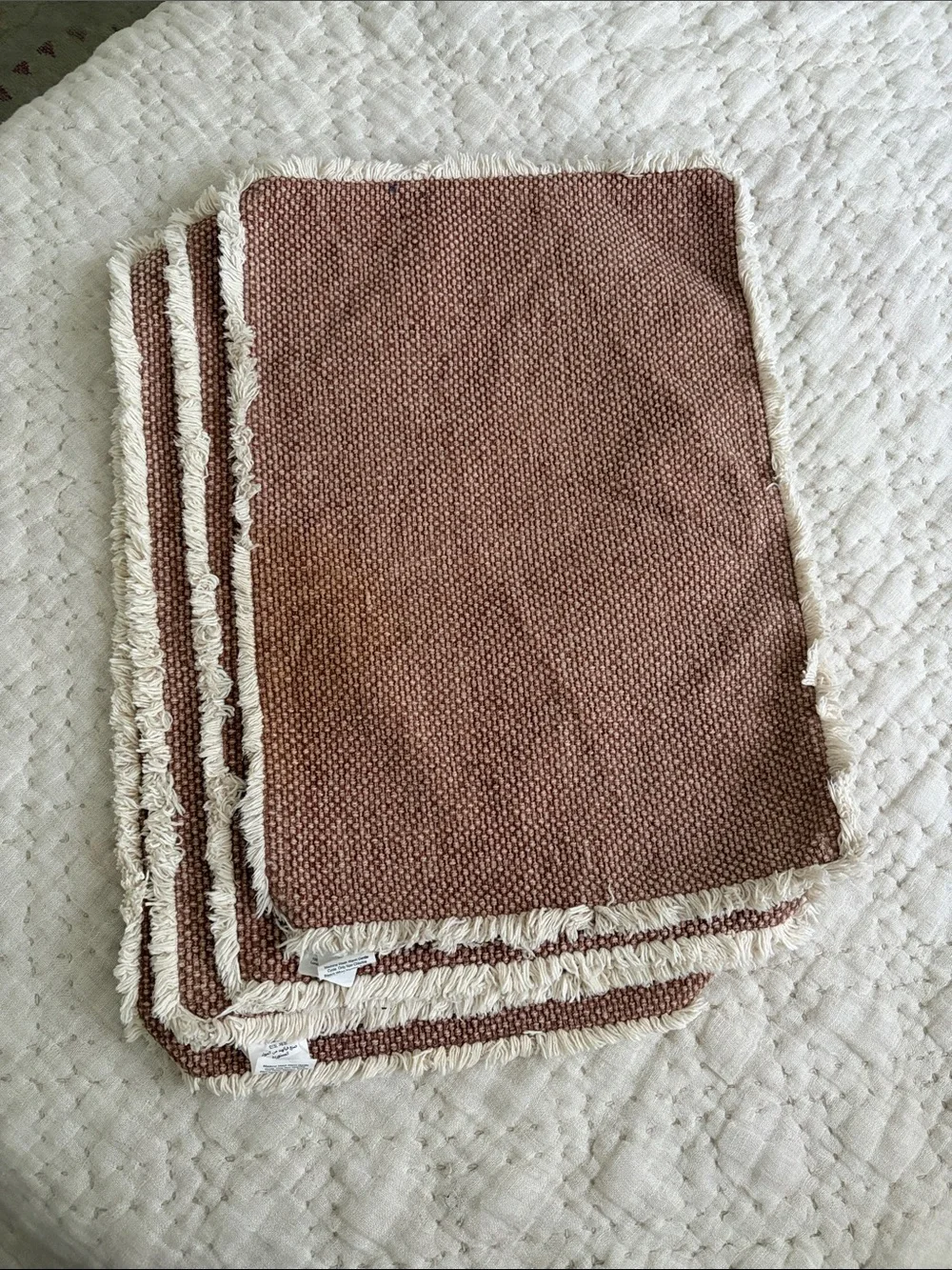 Set of 4 Pottery Barn Woven Rustic Fringed Placemats